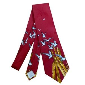 CENTURA Vintage Seagulls In Flight Theme Red Necktie
